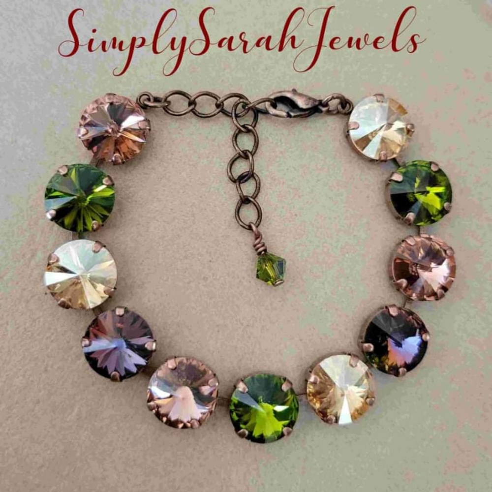 Austrian Crystal Tennis Bracelet in Antique Copper